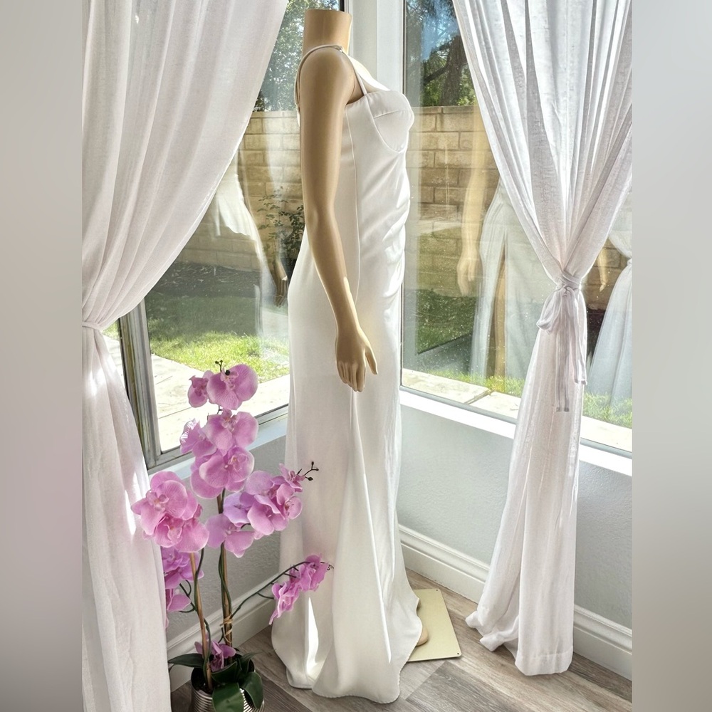 Nadine Merabi Jessica White Maxi Dress Size S Small Side Slit Sleeveless Gown - Picture 6 of 12